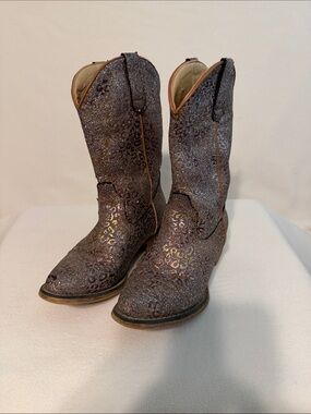 Justin Boots Girls Brown Glitter Western Boots